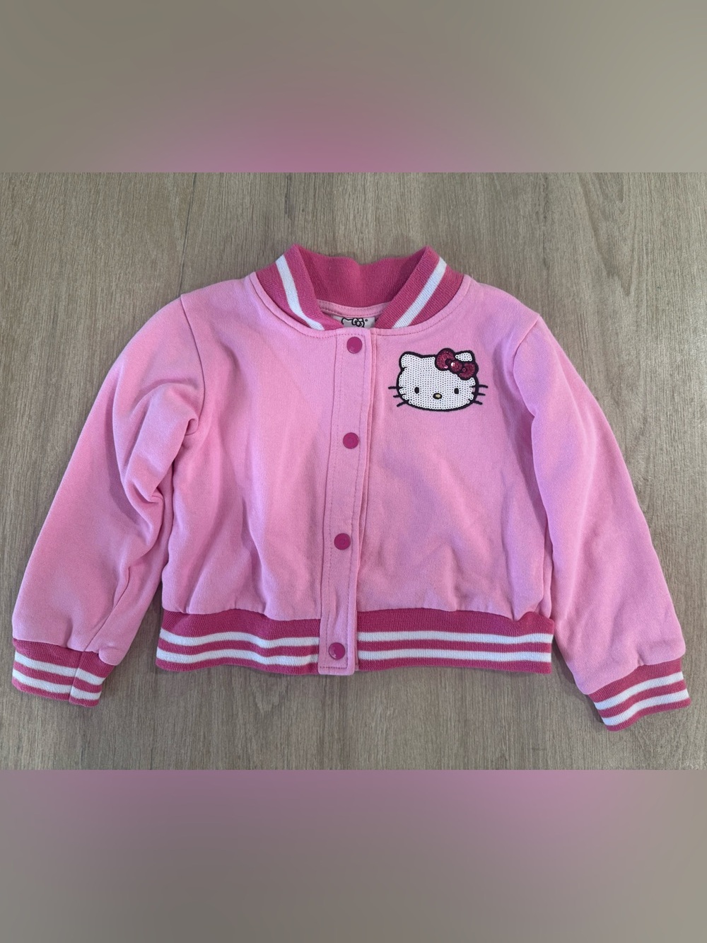 Hello Kitty Pink Sequin Varsity Jacket Toddler Girls 4T Snap Front